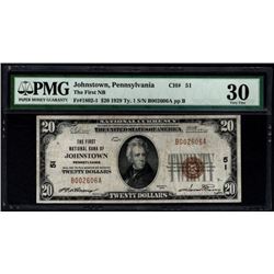 1929 $20 Johnstown National Bank Note PMG 30