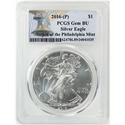 2016-P $1 American Silver Eagle Coin PCGS Gem BU Struck at the Philadelphia Mint