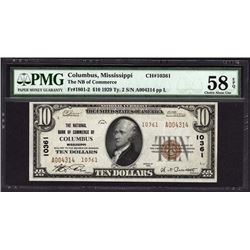 1929 $10 Columbus National Bank Note PMG 58EPQ