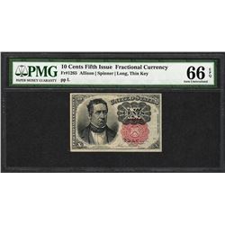 1874 10 Cent Fifth Issue Fractional Currency Note Fr.1265 PMG Gem Uncirculated 66EPQ