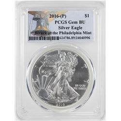 2016-P $1 American Silver Eagle Coin PCGS Gem BU Struck at the Philadelphia Mint