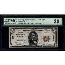 1929 $5 Sunbury National Bank Note PMG 30