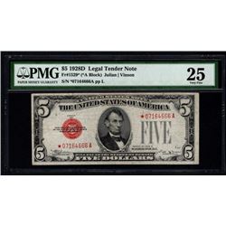 1928D $5 Legal Tender STAR Note PMG 25