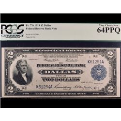 1918 $2 Dallas Federal Reserve Bank Note PMG 64PPQ