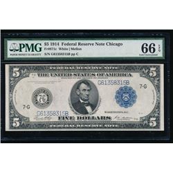 1914 $5 Chicago Federal Reserve Bank Note PMG 66EPQ