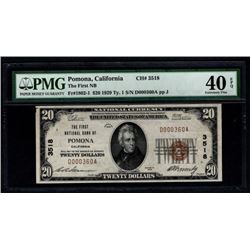 1929 $20 Pomona National Bank Note PMG 40EPQ