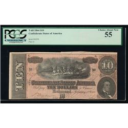 1864 $10 Confederate States of America Note PCGS 55