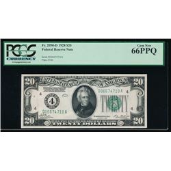 1928 $20 Cleveland Federal Reserve Note PCGS 66PPQ