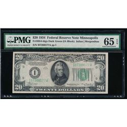 1934 $20 Minneapolis Federal Reserve Note PMG 65EPQ