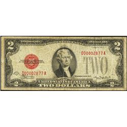 1928D $2 Low Serial Legal Tender Note