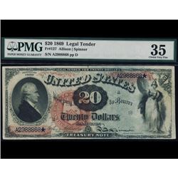 1869 $20 Legal Tender Note PMG 35