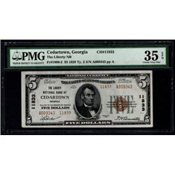 1929 $5 Cedartown National Bank Note PMG 35EPQ