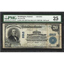 1902PB $20 First NB of Washington, Kansas CH# 2912 National Note PMG Very Fine 25
