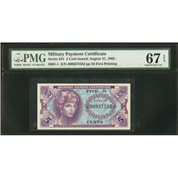 5 Cent Military Payment Certificate PMG 67EPQ
