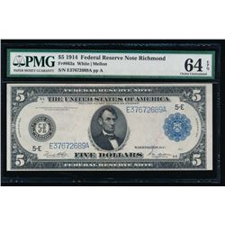 1914 $5 Richmond Federal Reserve Note PMG 64EPQ