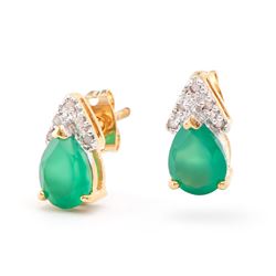 Plated 18KT Yellow Gold 2.00ctw Green Agate and Diamonds Earrings