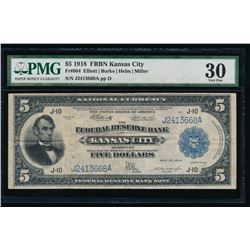 1918 $5 Kansas City Federal Reserve Bank Note PMG 30