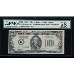 1934 $100 Dallas Federal Reserve Note PMG 58