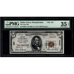 1929 $5 Selins Grove National Bank Note PMG 35EPQ