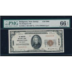 1929 $20 Bridgeton National Bank Note PMG 66EPQ