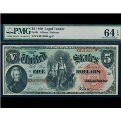 1869 $5 Rainbow Legal Tender PMG 64EPQ