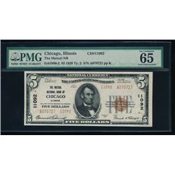 1929 $5 Chicago National Bank Note PMG 65