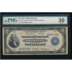1918 $2 Boston Federal Reserve Bank Note PMG 30
