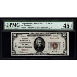 1929 $20 Cooperstown National Bank Note PMG 45EPQ