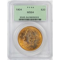 1904 $20 Liberty Head Double Eagle Gold Coin PCGS MS64 Old Green Holder