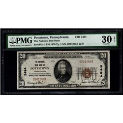 1929 $5 Pottstown National Bank Note PMG 30EPQ