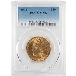 1911 $10 Indian Head Eagle Gold Coin PCGS MS62