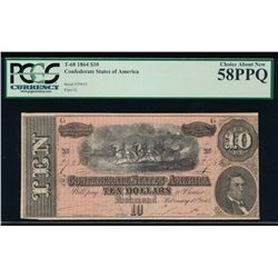 1864 $10 Confederate States of America Note PCGS 58PPQ
