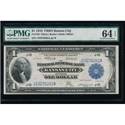 1918 $1 Kansas City Federal Reserve Bank Note PMG 64EPQ