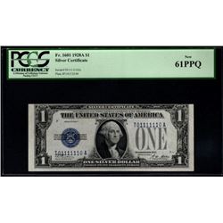 1928A $1 Super Radar Binary Serial Silver Certificate PCGS 61PPQ