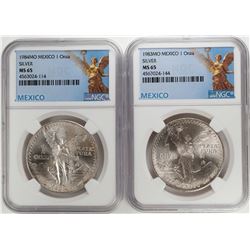 1983-1984Mo Mexico 1 Onza Libertad Silver Coins NGC MS65