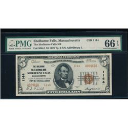 1929 $5 Shelburne Falls National Bank Note PMG 66EPQ