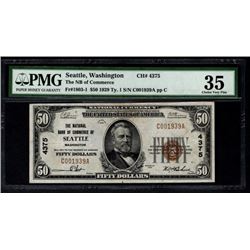 1929 $50 Seattle National Bank Note PMG 35