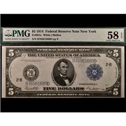 1914 $5 New York Federal Reserve Note PMG 58EPQ