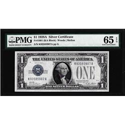 1928A $1 Funnyback Silver Certificate Note Fr.1601 PMG Gem Uncirculated 65EPQ
