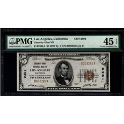 1929 $5 Los Angeles National Bank Note PMG 45EPQ