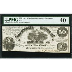 1861 $50 Confederate States of America Note PMG 40