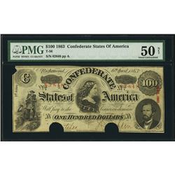 1863 $100 Confederate States of America Note PMG 50NET