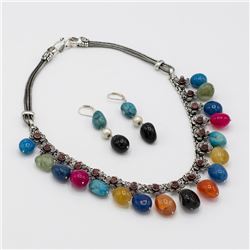 Certified Multi Color Onyx Necklace Earring Set