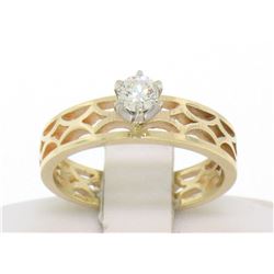 Estate 14k Solid Yellow Gold Solitaire Diamond Ring with Pierced Open Work Look