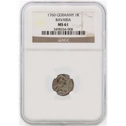 1760 Germany Bavaria 1 Kreutzer Coin NGC MS61