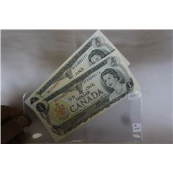Canada One Dollar Bills (2)