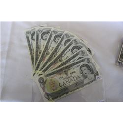 Canada One Dollar Bills (7)