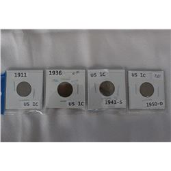 U.S.A. One Cent Coins (4)