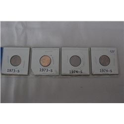 U.S.A. One Cent Coins (4)