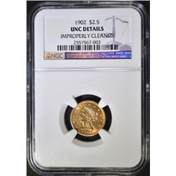 1902 $2.5 GOLD LIBERTY  NGC UNC DETAILS